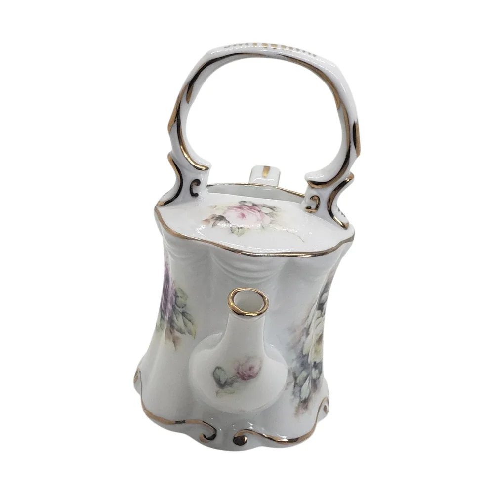 Vintage Limoges France Hand Painted Porcelain Watering Can Teapot Floral Roses